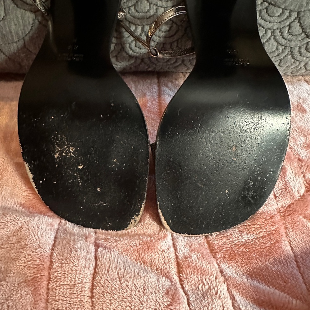 YSL Silver Chain Strappy Sandals 6.5 | Yves Saint Laurent Metallic Heels - Picture 7 of 11